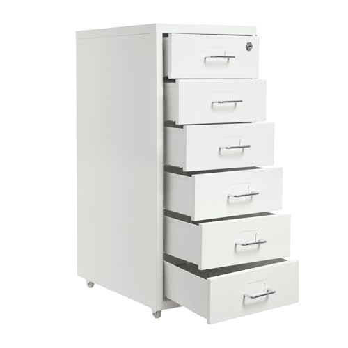 Vertikaler Aktenschrank 6 Schubladen Rollcontainer Schubladenschrank Metallschrank with Anti-Fall Design Leicht Beweglich for Büro Heimbüro Organisierte Aufbewahrung Platzsparend von panfudongk