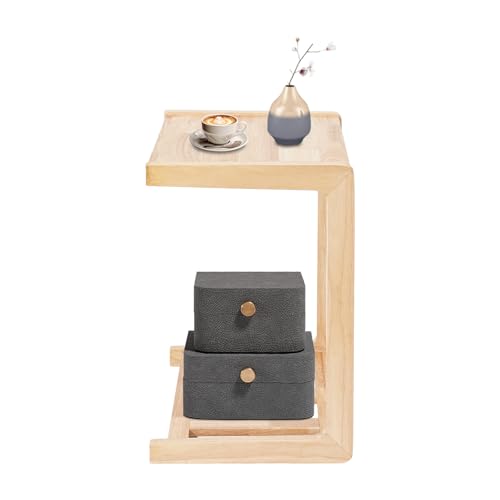 panfudongk C-Form Beistelltisch 63cm Hohe Holz Tisch Rollbarer Sofa Laptop Nachttisch Mit Hohlboden Lagerung Und 4 Räder Für Wohnzimmer Schlafzimmer Büro Praktische Nutzung Komfortable (Holz) von panfudongk