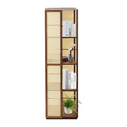 panfudongk Drehbares Bücherregal Bambus 4 Ebenen Aufbewahrungsregal Standregal with 360 Grad Rotation verstellbare Zwischenböden platzsparendes Design for Wohnzimmer Büro Kinderzimmer (Grün) von panfudongk