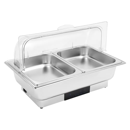 panfudongk Elektrische Buffetwärmer Speisenwärmer Chafing Dish Buffet Wärmer Edelstahl Behälter 9L 15L Lebensmittelbehälter mit Temperaturregelung für Party Catering (2 Fächer) von panfudongk