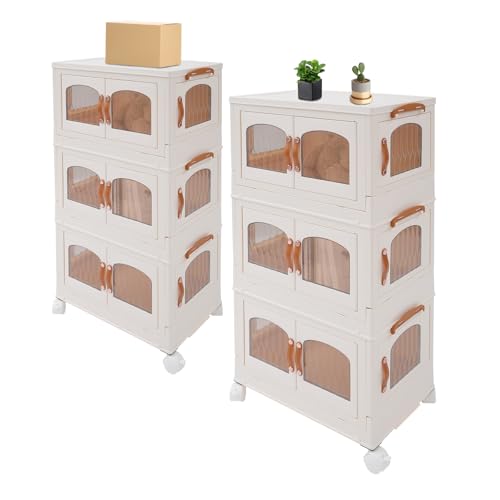 panfudongk Faltbarer Stauraumschrank Storage Cabinet mit 3 Etagen Rollcontainer für Stauraum in Schlafzimmer Küche oder Kinderzimmer 50 kg Tragfähigkeit Milky White 2er Set mit 8 Rädern panfudongk Faltbarer Stauraumschrank Storage Cabinet mit 3 Etagen Rollcontainer für Stauraum in Schlafzimmer Küche oder Kinderzimmer 50 kg Tragfähigkeit Milky White 2er Set mit 8 Rädern von panfudongk