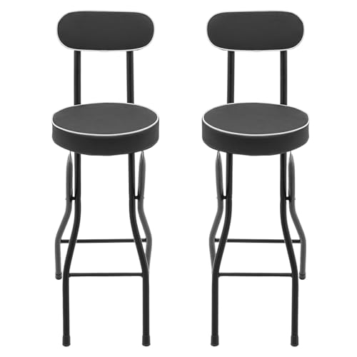panfudongk Klapphocker Hocker klappbar Falthocker Barhocker Bar Stool Barstuhl Bar stühle tragbar gepolstert faltbar ohne Montage 2er Set mit Rückenlehne und Fußstütze geeignet (Schwarz) von panfudongk