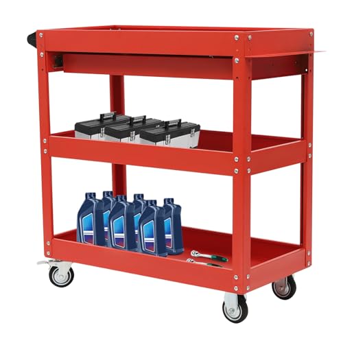 panfudongk Werkzeugwagen Werkzeug Wagen Werkstattwagen Werkstattwagen Leer Workshop Trolley Werkzeugschrank Werkzeugschrank Mit Schubladen mit 3 Ebenen und Schublade (Rot) von panfudongk