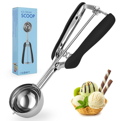 pangdapengpeng Eisportionierer Edelstahl 304, 5cm Eislöffel Portionierer mit Auslöser, Eislöffel Edelstahl Poliert, Eis Löffel für Eiscreme, Keksteig, Melonenkugeln, Fleischbällchen (Schwarz) von pangdapengpeng