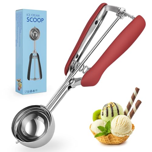 pangdapengpeng Eisportionierer Edelstahl 304, 5cm Eislöffel Portionierer mit Auslöser, Eislöffel Edelstahl Poliert, Eis Löffel für Eiscreme, Keksteig, Melonenkugeln, Fleischbällchen (Weinrot) von pangdapengpeng