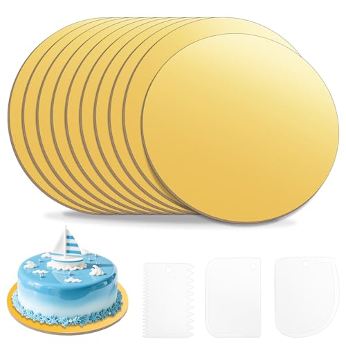 pangdapengpeng 10 Stück Cake Board 30 cm Rund, 3 mm Dick Tortenunterlage, Wiederverwendbar Torten Unterplatten, Kuchenplatte Pappe, Stabile Tortenplatte für Transport und Präsentation Cake (Gold) von pangdapengpeng