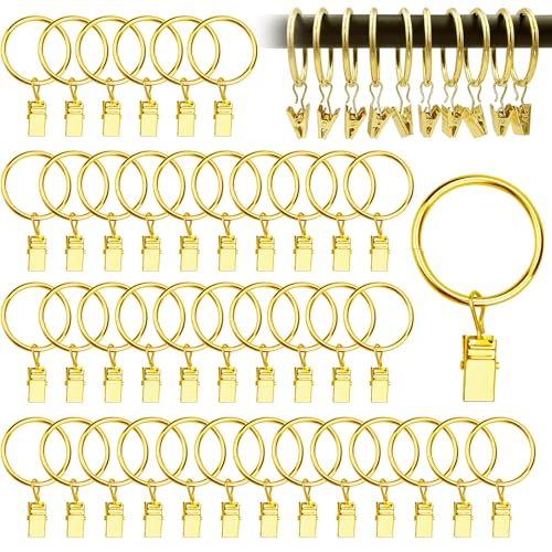 pangdapengpeng 40 Stück Gardinenringe, 32mm Vorhangringe mit Clips, Metall Fenstervorhang Hängering für Vorhänge, Duschvorhänge, Wäscheleinen (Gold) von pangdapengpeng