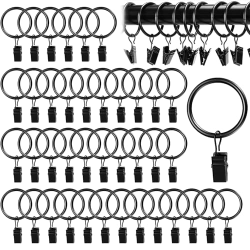 pangdapengpeng 40 Stück Gardinenringe, 32mm Vorhangringe mit Clips, Metall Fenstervorhang Hängering für Vorhänge, Duschvorhänge, Wäscheleinen (Schwarz) von pangdapengpeng