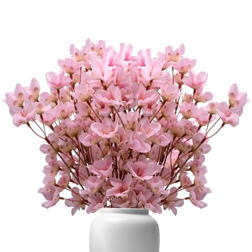 pangutheos Cherry Blossom Branch, 4 Pieces Artificial Cherry Blossoms Sakura Flowers Pink Silk Flowers Cherry Blossom Branches Spring for Party Wedding Home Decoration von pangutheos