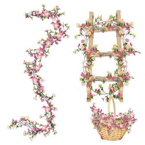 pangutheos Gänseblümchen Deko Blumengirlande Rosa Seidenblumen Gänseblümchen Vine Girlande mit Grünen Blättern Kunstblumen Hängend Rebe für Hochzeitsbogen Zuhause Garten Party Hochzeit Deko 2M von pangutheos