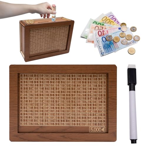 pangutheos Spardose aus Holz, Hellbraun Sparbüchse, Sparbox mit Zahlen Ankreuzen, Spardose mit Zähler mit Löschbarem, Wiederverwendbare Sparbox 5000 Euro für Erwachsene und Kinder pangutheos Spardose aus Holz, Hellbraun Sparbüchse, Sparbox mit Zahlen Ankreuzen, Spardose mit Zähler mit Löschbarem, Wiederverwendbare Sparbox 5000 Euro für Erwachsene und Kinder von pangutheos