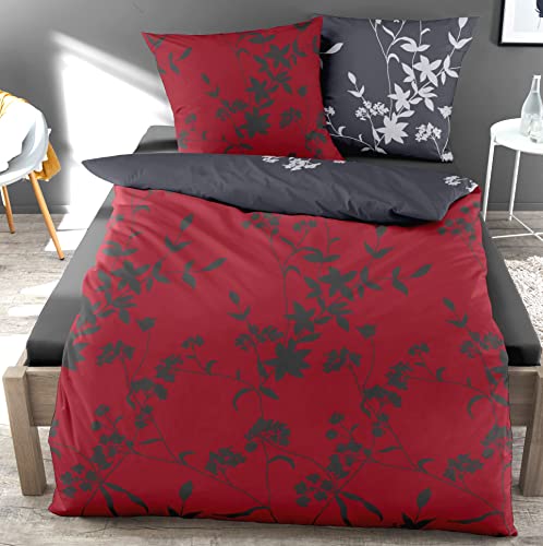 *** Dormisette 2 Garnituren Mako-Satin Bettwäsche 4-TLG. 4-teilig mit Reißverschluss 135x200 80x80 (Rubin Zinn) *** von panoptikum24