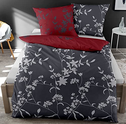 *** Dormisette Mako-Satin Wende- Bettwäsche 135x200 80x80 mit Reißverschluss (Rubin-Zinn) *** von panoptikum24