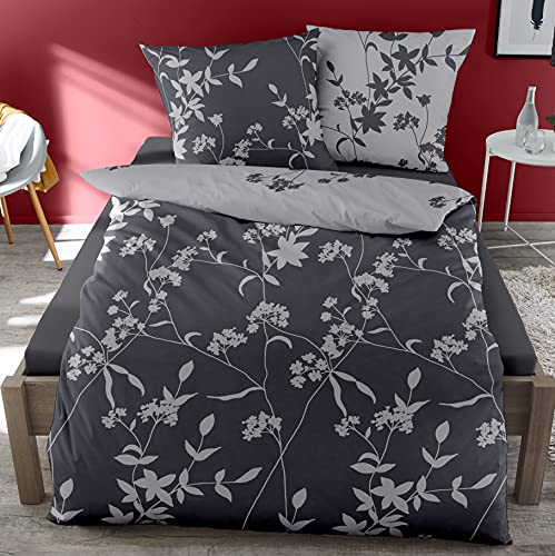 *** Dormisette Mako-Satin Wende- Bettwäsche 135x200 80x80 mit Reißverschluss (Silber Zinn) *** von panoptikum24