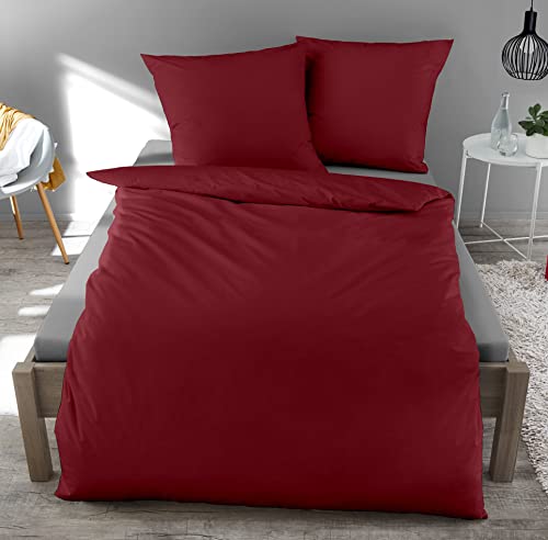 Dormisette Mako-Satin Bettwäsche *Made in Germany* 135x200 80x80 Uni mit Reißverschluss 100% Baumwolle (Rubin rot) von panoptikum24