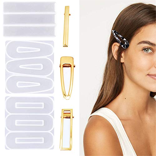 3pcs Hair Clips Silikonform mit 30pcs Golden Haar Clips Zubehör, Haarclips Gießform für DIY Herstellung Haarspange Gold Haare Clip Schmuck Handwerk Resin Mold von panthem