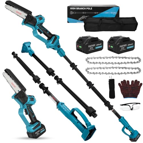 panthem Akku Hochentaster Ast Kettensäge Profi-Astsäge für Makita 18V, 2 IN 1 Mini 6 zoll Akku Kettensäge Teleskop with akku 21V 4000mAh Elektro teleskopsäge Astsäge Arbeitshöhe bis 4,5m von panthem