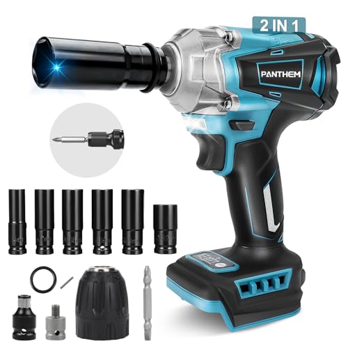 Akku Drehschlagschrauber kompatibel mit Makita 18V, 750 Nm, Akku Schlagschrauber 1/2 zoll, Akku Achlagschrauber Bürstenloser Schraubenschlüssel mit Steckschlüssel Steckschlüsseladapter (ohne Akku) von panthem