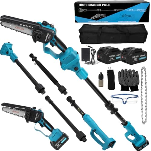 Akku Hochentaster Ast Kettensäge Profi-Astsäge für Makita 18V, 2 IN 1 Mini 6 zoll Akku Kettensäge und Teleskop with panthem akku 21V 4000mAh Elektro Hochentaster Astsäge Arbeitshöhe bis 4,5m von panthem