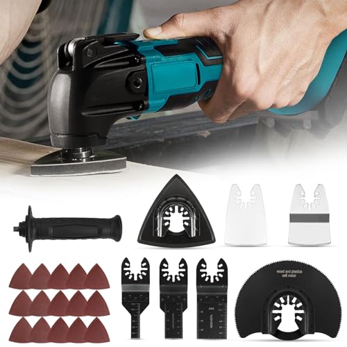 Akku Multifunktionswerkzeug Multitool Kompatibel mit Makita Akku 18V Oszillierwerkzeug Oszillationswerkzeug mit Bürstenlos Motor magnetische Werkzeugaufnahme mit Zubehöre (ohne Akku, ohne Ladegerät) von panthem