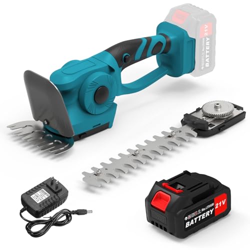 Grasschere Strauchschere Set mit Akku und ladegerät 21V 3A, Akku gartenschere akku Heckenschere klein Handheld rasenschere Akku-Grasschere Strauchtrimmer Grasmesser Strauchscherenmesser (Mit 1 Akku) von panthem