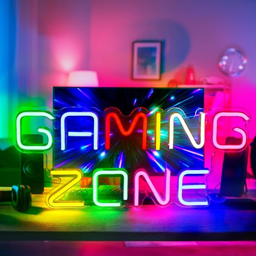 Neonlicht Schild, Spiel Leuchtreklame Gaming Zone Gaming Neon Schild Neon Sign Licht Neonschilder für Spielzimmer Wand Game Room Bar Party Kinderzimmer Deko Jungen Geschenk von panthem