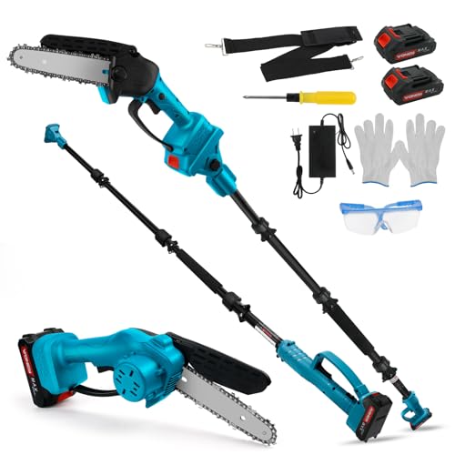 Teleskop Hochentaster Akku Kompatibel mit Makita 18V mit 2 Akkus, 2-in-1 6 Zoll Mini Akku Kettensäge mit 2 m Teleskopstange, Bürstenlose Akku Astsäge Handkettensäge für Holzschneiden und Baumschnitt von panthem