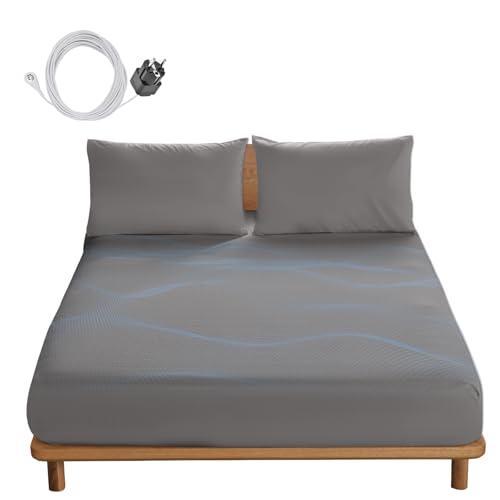 panthem Erdung Spannbettlaken 140x200 cm ​Grau, 38CM Tiefe Tasche Erdungsbettlaken Erdung Bettlaken für Besseren Schlaf und Hilfe bei Angstzuständen, Baumwolle und Silberfaser Grounding Sheet von panthem