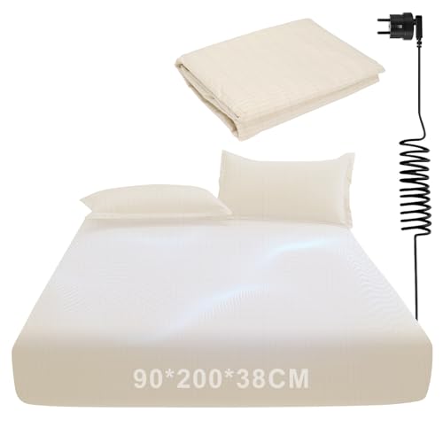 panthem Erdung Spannbettlaken 90x200 cm Beige, 38CM Tiefe Tasche Erdungsbettlaken Erdung Spannbetttuch Erdungslaken für Besseren Schlaf, Baumwolle und Silberfaser Grounding Sheet Bettlaken von panthem