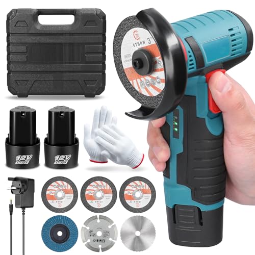 panthem Mini Winkelschleifer mit 2 x 2Ah Batterien, 6 Trennscheibe und 1 Schleifscheibe, Ø 76 mm, 19500U/min, 12V Akku Winkelschleifer Klein zum Schneiden, Polieren, Schleifen und Entrosten panthem Mini Winkelschleifer mit 2 x 2Ah Batterien, 6 Trennscheibe und 1 Schleifscheibe, Ø 76 mm, 19500U/min, 12V Akku Winkelschleifer Klein zum Schneiden, Polieren, Schleifen und Entrosten von panthem