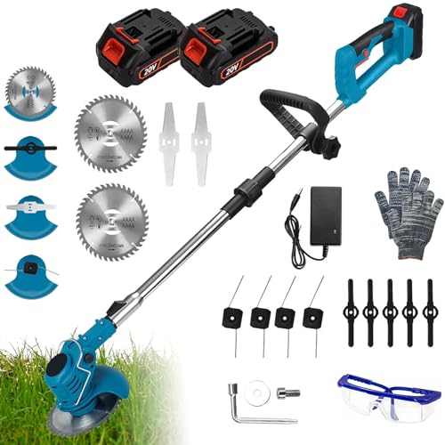 panthem Rasentrimmer mit Akku Rasenkantenschneider Akku-Rasentrimmer Freischneider mit 21V 2000mAh Akku, 4 Arten von Klingen, 4 in 1 Verstellbarer Kopf Teleskopgriff für Rasenschneiden (Set) von panthem