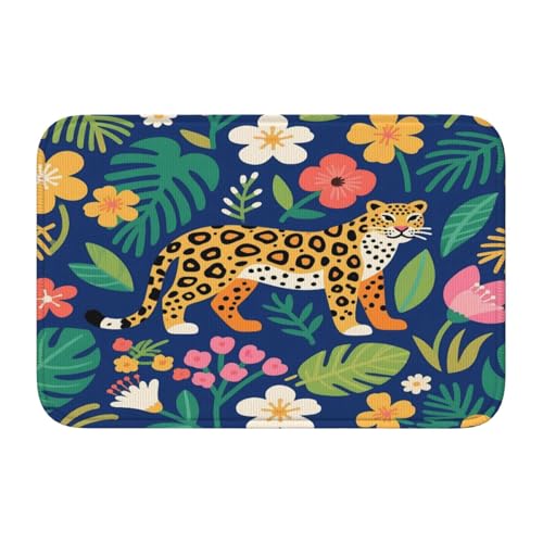 panverix Badvorleger mit Leoparden- und Blumenmuster, rutschfest, für Heimdekoration, 60 x 40 cm von panverix