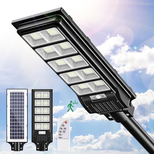 papasbox 500W LED Solar Straßenlaterne mit Fernbedienung | Solarbetriebene 6500K Straßenlampe Wandleuchte mit Bewegungsmelder Sensor | Außen Wegeleuchte im Freien Straßenleuchte von papasbox