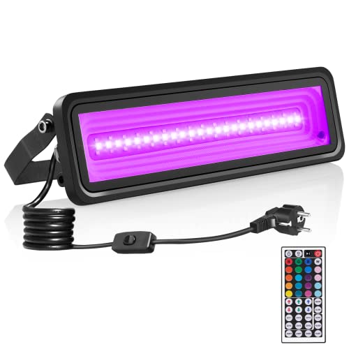 papasbox 50W Schwarzlicht Strahler UV Licht Party | RGB Wallwasher mit Stecker Schalter IP65 Wasserdicht | LED Schwarzlichtlampe für Disco Partylicht Deko Discolicht mit Fernbedienung von papasbox