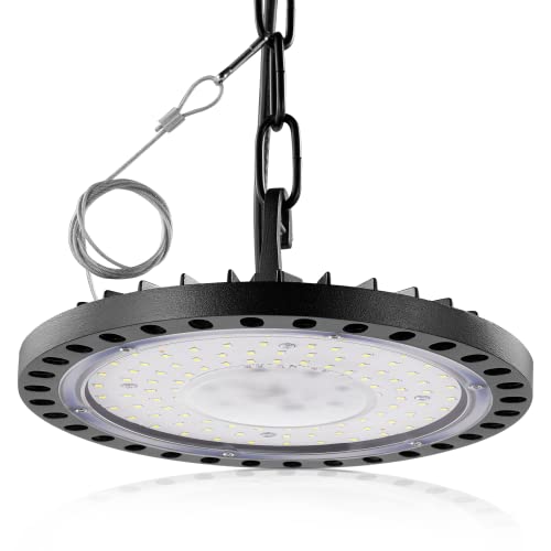 papasbox 100W LED Werkstatt Deckenleuchte Werkstattleuchte Kaltweiß Deckenstrahler | UFO Lampe für Werkstattlampe LED Hallenbeleuchtung Hallenstrahler Industrielampe von papasbox