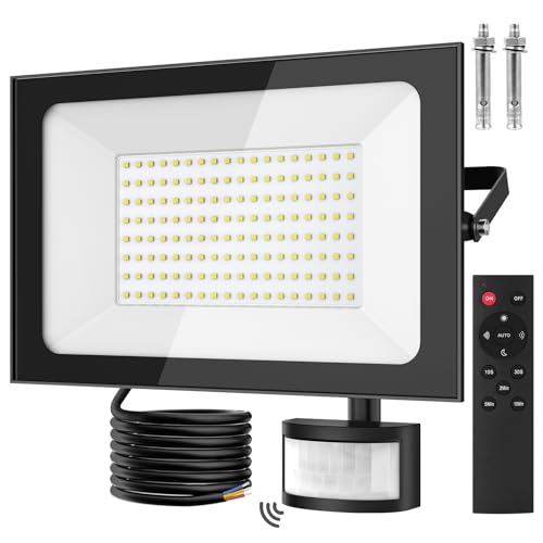papasbox 150W LED Strahler mit Bewegungsmelder Außen Lichtsensor | Außenstrahler Scheinwerfer Aussen mit Fernbedienung | 6500K Kaltweiß IP66 Wasserdicht Fluter für Garten Garage Sportplatz von papasbox