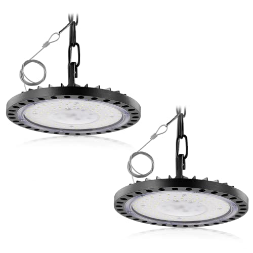 papasbox 2 Stück 100W LED Werkstatt Deckenleuchte Werkstattleuchte Kaltweiß Deckenstrahler | UFO Lampe für Werkstattlampe LED Hallenbeleuchtung Hallenstrahler Industrielampe von papasbox