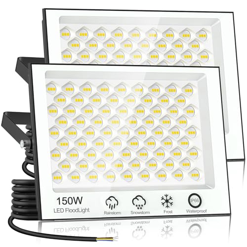 Papasbox 2 Stück 150W LED Strahler Außen | Scheinwerfer 6500K Kaltweiß Außenstrahler IP66 Wasserdicht Fluter für Garten Sportplatz von papasbox