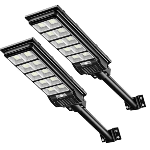papasbox 2 Stück 500W LED Solar Straßenlaterne mit Fernbedienung | Solarbetriebene 6500K Straßenlampe Wandleuchte mit Bewegungsmelder Sensor | Außen Wegeleuchte im Freien Straßenleuchte von papasbox