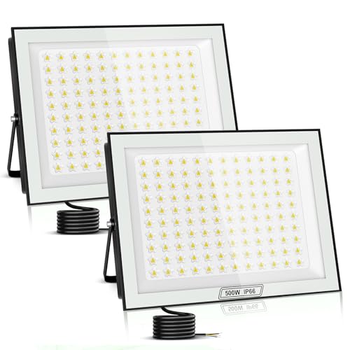 papasbox 2 Stück 500W LED Strahler Außen | Scheinwerfer 6500K Kaltweiß 50000LM Außenstrahler IP66 Wasserdicht Fluter für den Außenbereich Garten Garage Hof von papasbox