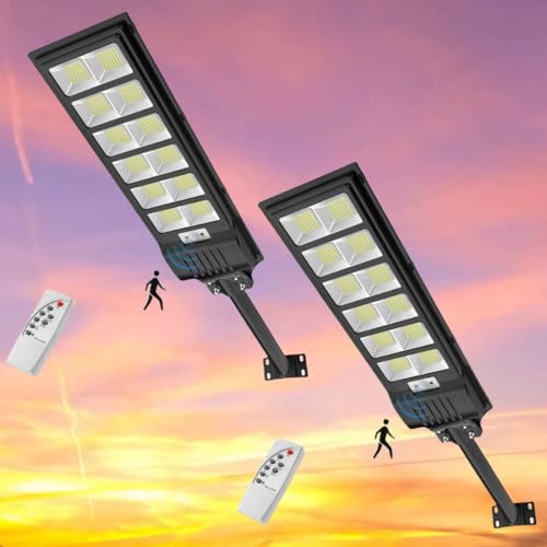 papasbox 2 Stück 600W LED Solar Straßenlaterne Außen mit Fernbedienung | Solarbetriebene 6500K Straßenlampe Wandleuchte mit Bewegungsmelder | Wegeleuchte im Freien Straßenleuchte von papasbox