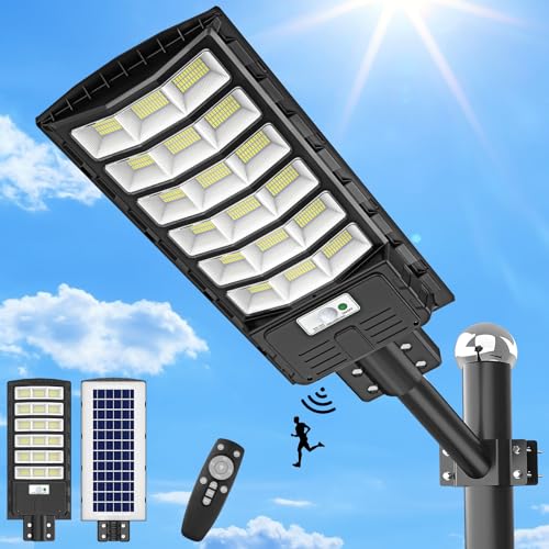 papasbox 2 Stück 600W LED Solar Straßenlaterne mit Fernbedienung | Solarbetriebene 6500K Straßenlampe Wandleuchte mit Bewegungsmelder Sensor | Außen Wegeleuchte im Freien Straßenleuchte von papasbox