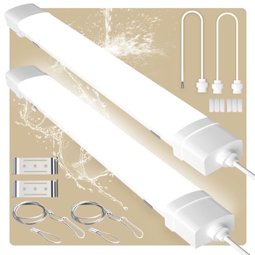papasbox 2 Stück LED Feuchtraumleuchte 90cm | Leuchtstoffröhre 30W Röhre LED Werkstatt Deckenleuchte Lampe | 4500K Neutralweiß IP65 Wasserdicht Leuchtstofflampe für Keller Werkstatt Garage Küche von papasbox