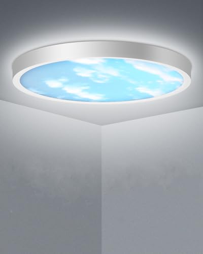 papasbox 28W Ø30cm Deckenlampe Blauem Himmel | 3000-6500K LED Deckenleuchte Flach Rund mit Wolke | Wandlampe Flurlampe Decke für Wohnzimmer Küchenlampe Schlafzimmer von papasbox