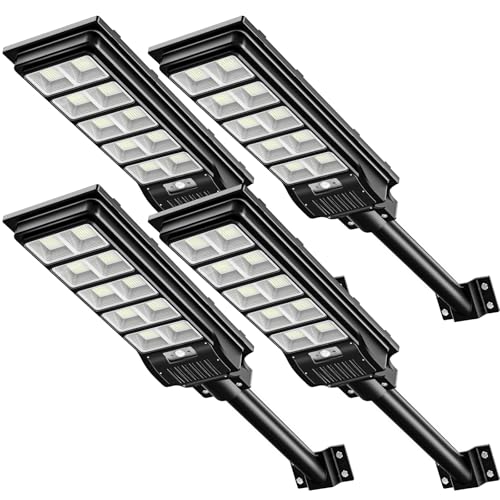 papasbox 4 Stück 500W LED Solar Straßenlaterne mit Fernbedienung | Solarbetriebene 6500K Straßenlampe Wandleuchte mit Bewegungsmelder Sensor | Außen Wegeleuchte im Freien Straßenleuchte von papasbox