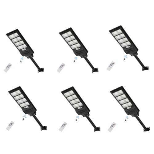 papasbox 6 Stück 400W LED Solar Straßenlaterne mit Fernbedienung | Solarbetriebene 6500K Straßenlampe Wandleuchte mit Bewegungsmelder Sensor | Außen Wegeleuchte im Freien Straßenleuchte von papasbox