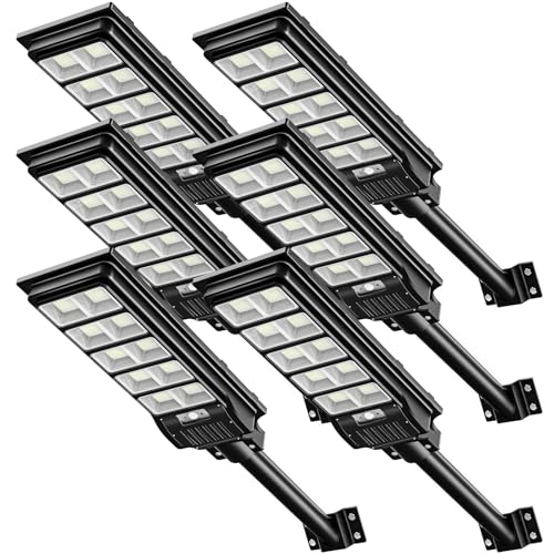papasbox 6 Stück 500W LED Solar Straßenlaterne mit Fernbedienung | Solarbetriebene 6500K Straßenlampe Wandleuchte mit Bewegungsmelder Sensor | Außen Wegeleuchte im Freien Straßenleuchte von papasbox
