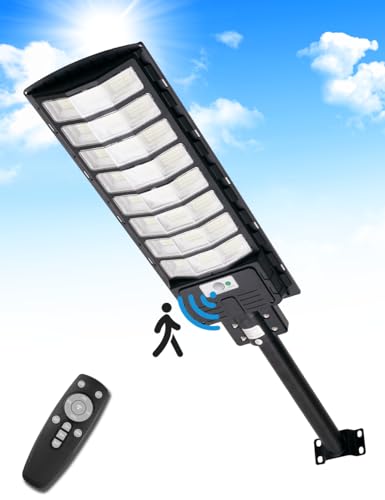 papasbox 800W LED Solar Straßenlaterne mit Fernbedienung | Solarbetriebene 6500K Straßenlampe Wandleuchte mit Bewegungsmelder Sensor | Außen Wegeleuchte im Freien Straßenleuchte von papasbox