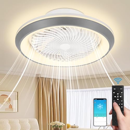 papasbox Deckenleuchte mit Ventilator 49cm | 3 Farbtemperatur 6 Geschwindigkeiten 75W LED Deckenventilator Beleuchtung Lampe | Deckenlampe Fernbedienung Dimmbar für Wohnzimmer Schlafzimmer Grau von papasbox