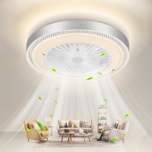 papasbox Deckenleuchte mit Ventilator 50cm | 3 Farbtemperatur 6 Geschwindigkeiten 60W LED Deckenventilator mit Beleuchtung Lampe | Deckenlampe Fernbedienung Dimmbar für Wohnzimmer Schlafzimmer von papasbox
